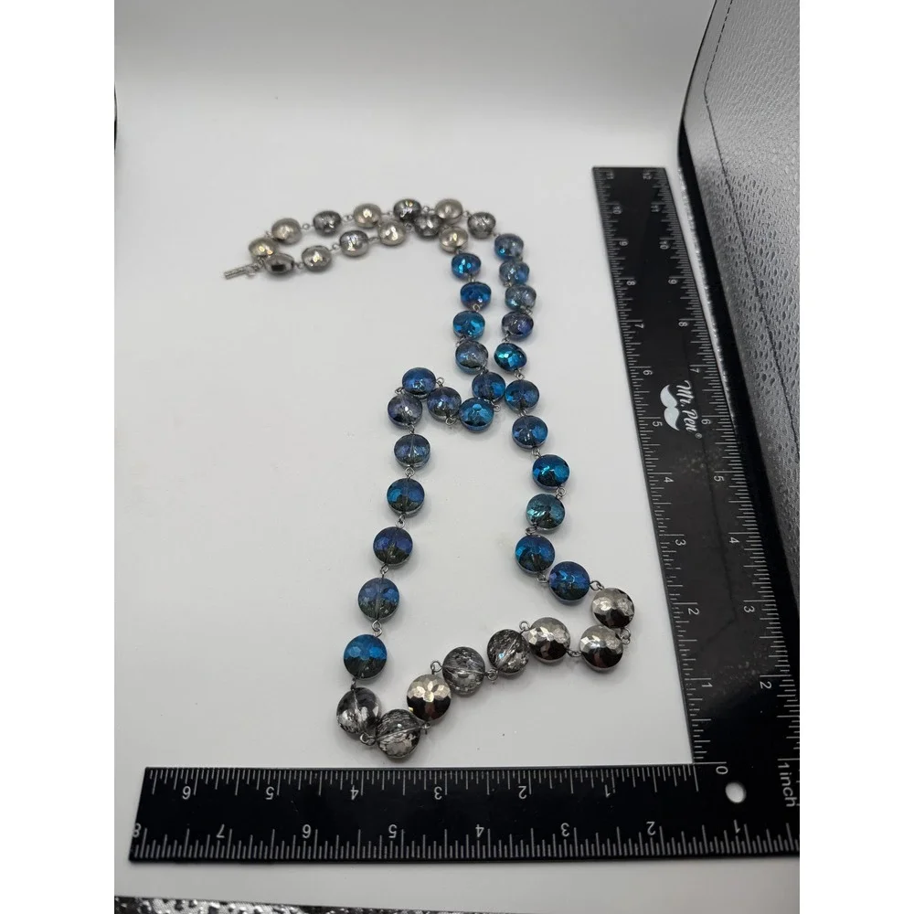 Alexis Bittar Blue Lucite Metallic Faceted Bead Long Station Necklace 40 Inch - Picture 3 of 5